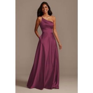 NWT David’s Bridal One Shoulder Satin A-Line Bridesmaid Dress in Wine